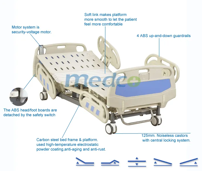 P504 Hospital Equipment Five Functions Electric Hospital Bed with Soft Connection