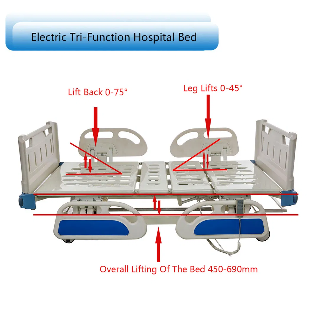 PP Side Rails 3 Function Electric Hospital Bed for Patient