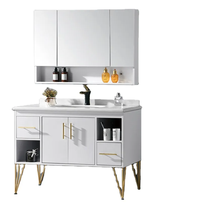 PVC Mirrored Bathroom Cabinet Cabine with Washing Basin