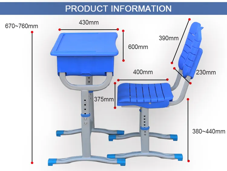 School Student Single Study Desk Chair Sets