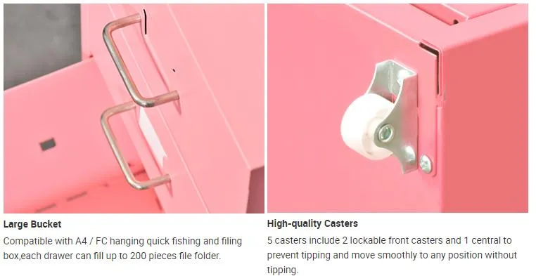 Short File Cabinet Steel Staff File Cabinet Pink File Cabinet Mini Multi-Color 3 Drawer Under Desk Mobile