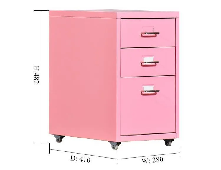 Short File Cabinet Steel Staff File Cabinet Pink File Cabinet Mini Multi-Color 3 Drawer Under Desk Mobile