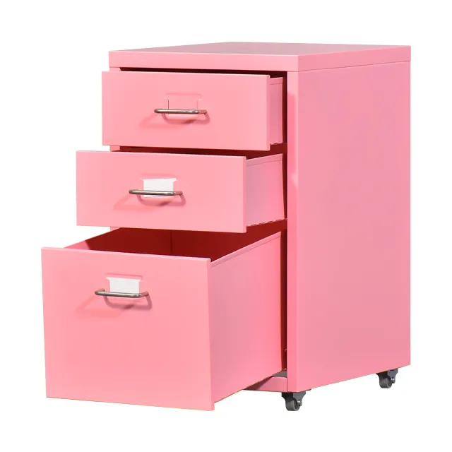 Short File Cabinet Steel Staff File Cabinet Pink File Cabinet Mini Multi-Color 3 Drawer Under Desk Mobile