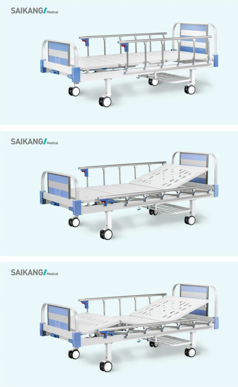 T2K Movable Commercial Furniture Luxury Manual Hospital Bed with Stain Steel Headboard
