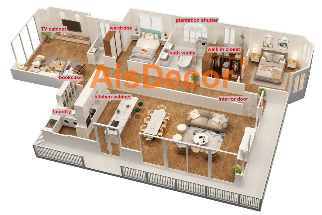 U. S. a Popular North America Solid Wood Antique Luxury Style Kitchen Cabinets with High Quality 3D Render