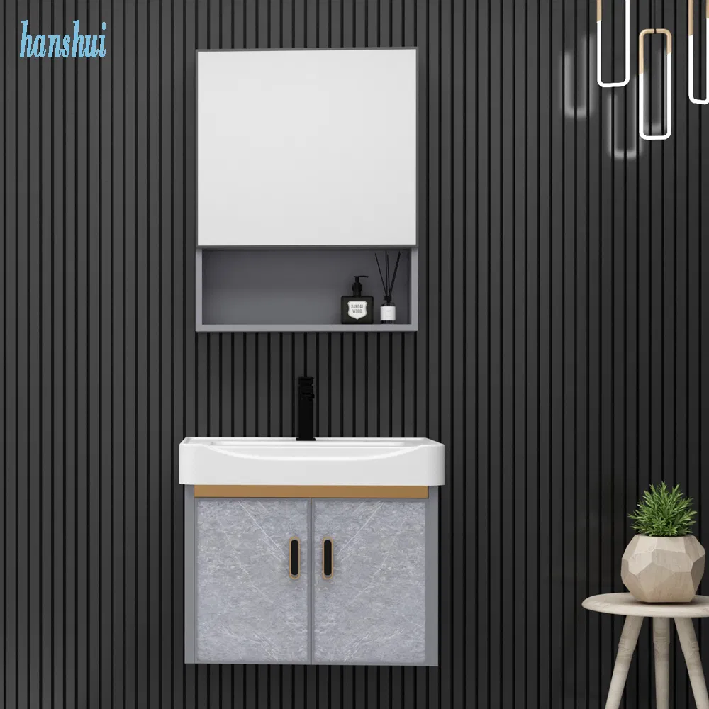 White Waterproof Dressing Table PVC Cabinet Door Bathroom Cabinet with Intelligent LED Controllable Mirror