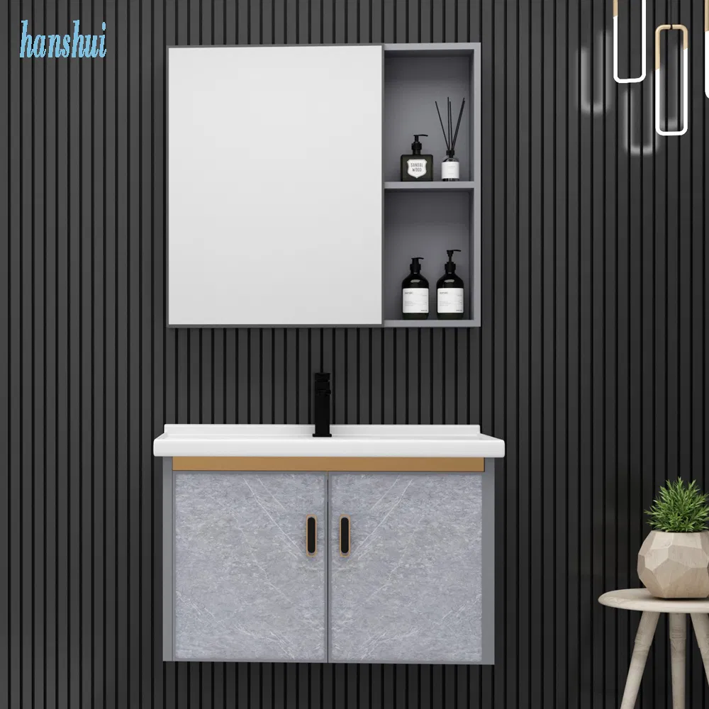 White Waterproof Dressing Table PVC Cabinet Door Bathroom Cabinet with Intelligent LED Controllable Mirror