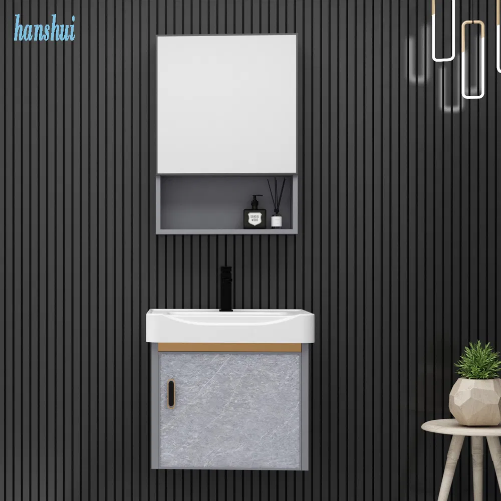 White Waterproof Dressing Table PVC Cabinet Door Bathroom Cabinet with Intelligent LED Controllable Mirror