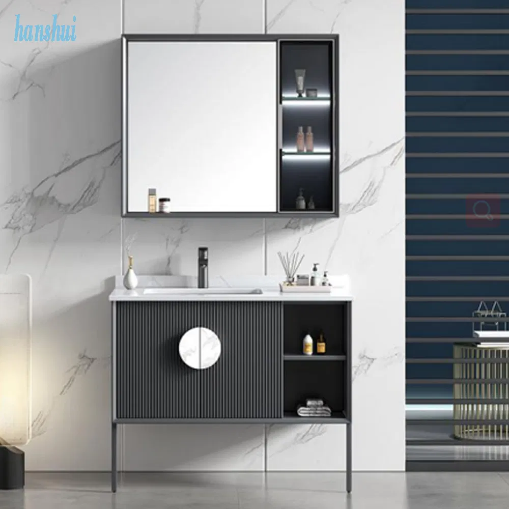 White Waterproof Dressing Table PVC Cabinet Door Bathroom Cabinet with Intelligent LED Controllable Mirror