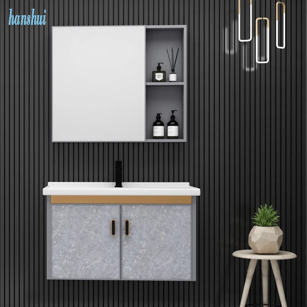 White Waterproof Dressing Table PVC Cabinet Door Bathroom Cabinet with Intelligent LED Controllable Mirror