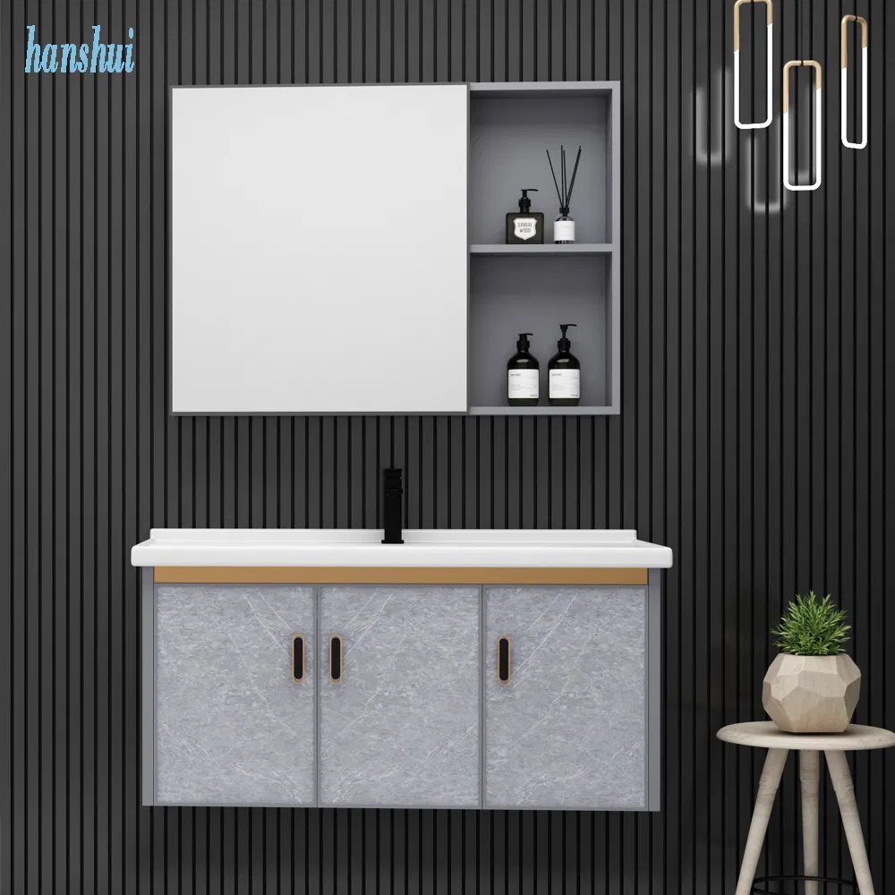 White Waterproof Dressing Table PVC Cabinet Door Bathroom Cabinet with Intelligent LED Controllable Mirror