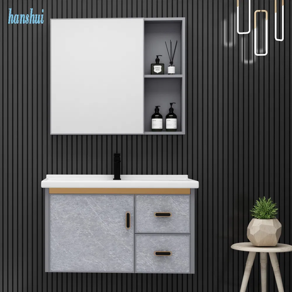 White Waterproof Dressing Table PVC Cabinet Door Bathroom Cabinet with Intelligent LED Controllable Mirror