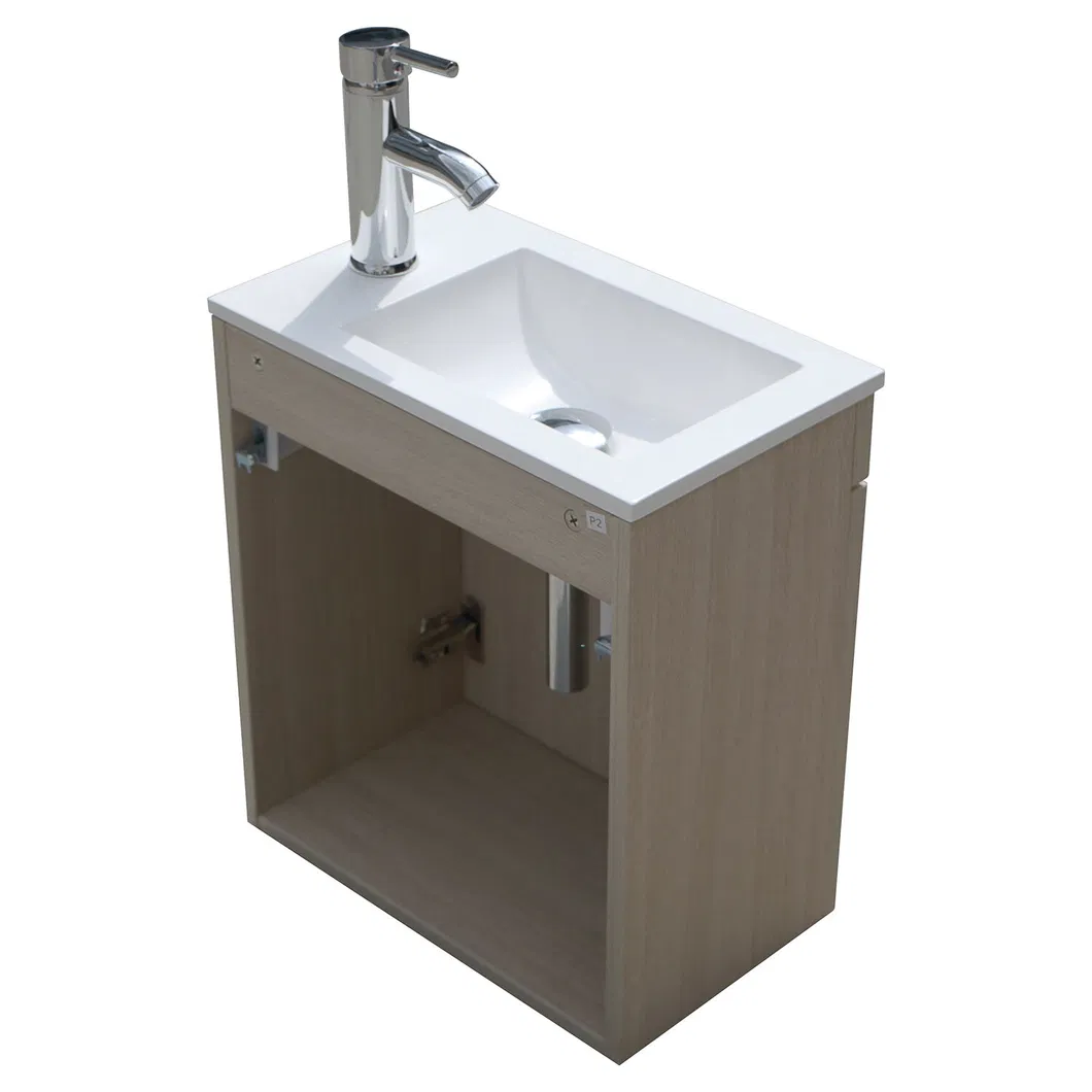 Wood Color 16" Bathroom Vanity Cabinet Combo Set Undermount Resin Vessel Sink