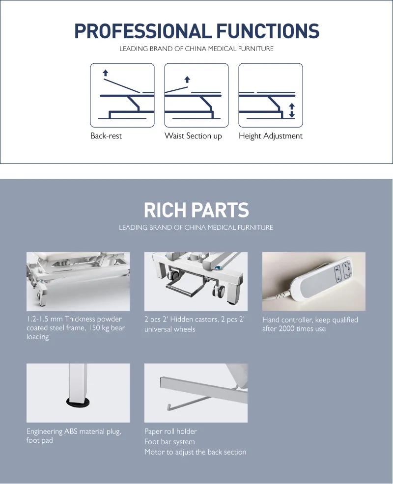 X27 Factory Metal 3 Function Adjustable Clinic Exam Couch Folding Electric Medical Hospital Examination Table